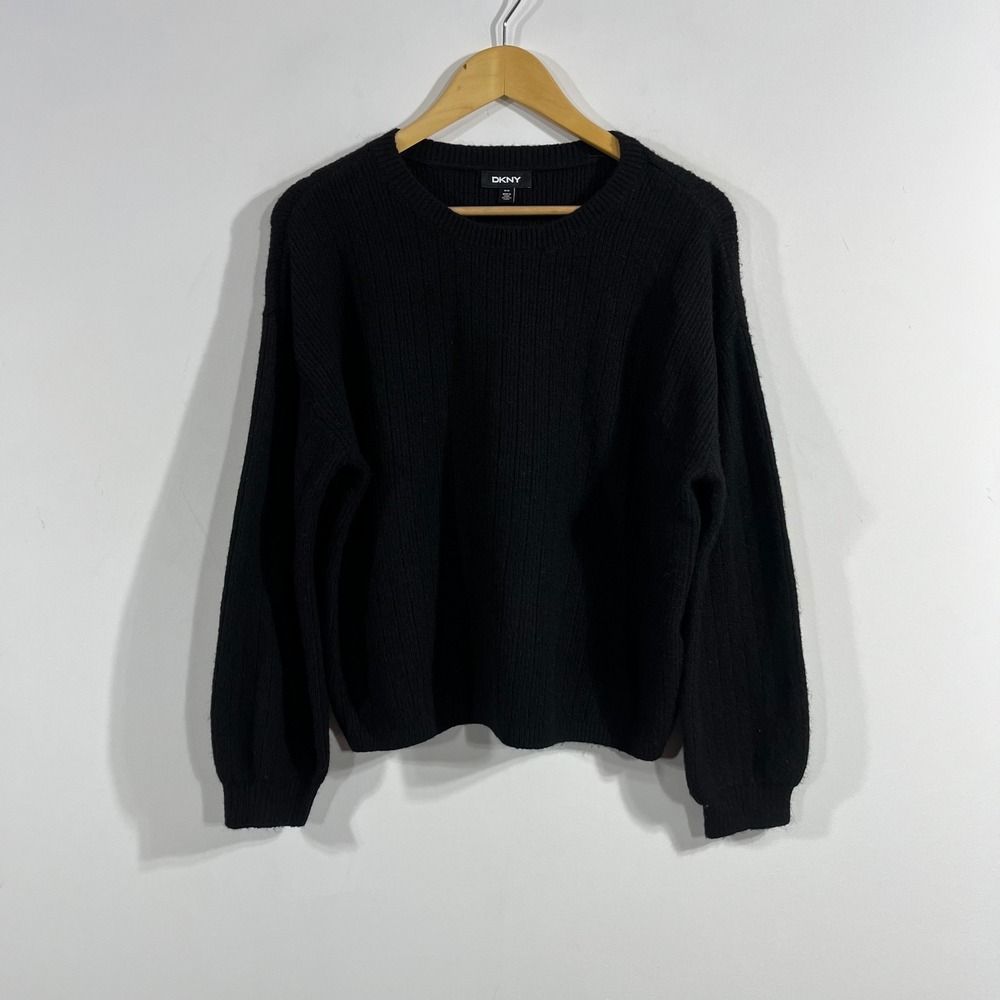 DKNY Womens Chunky Parisian Ribbed Cashmere Blend Crewneck Chic Sweater Medium